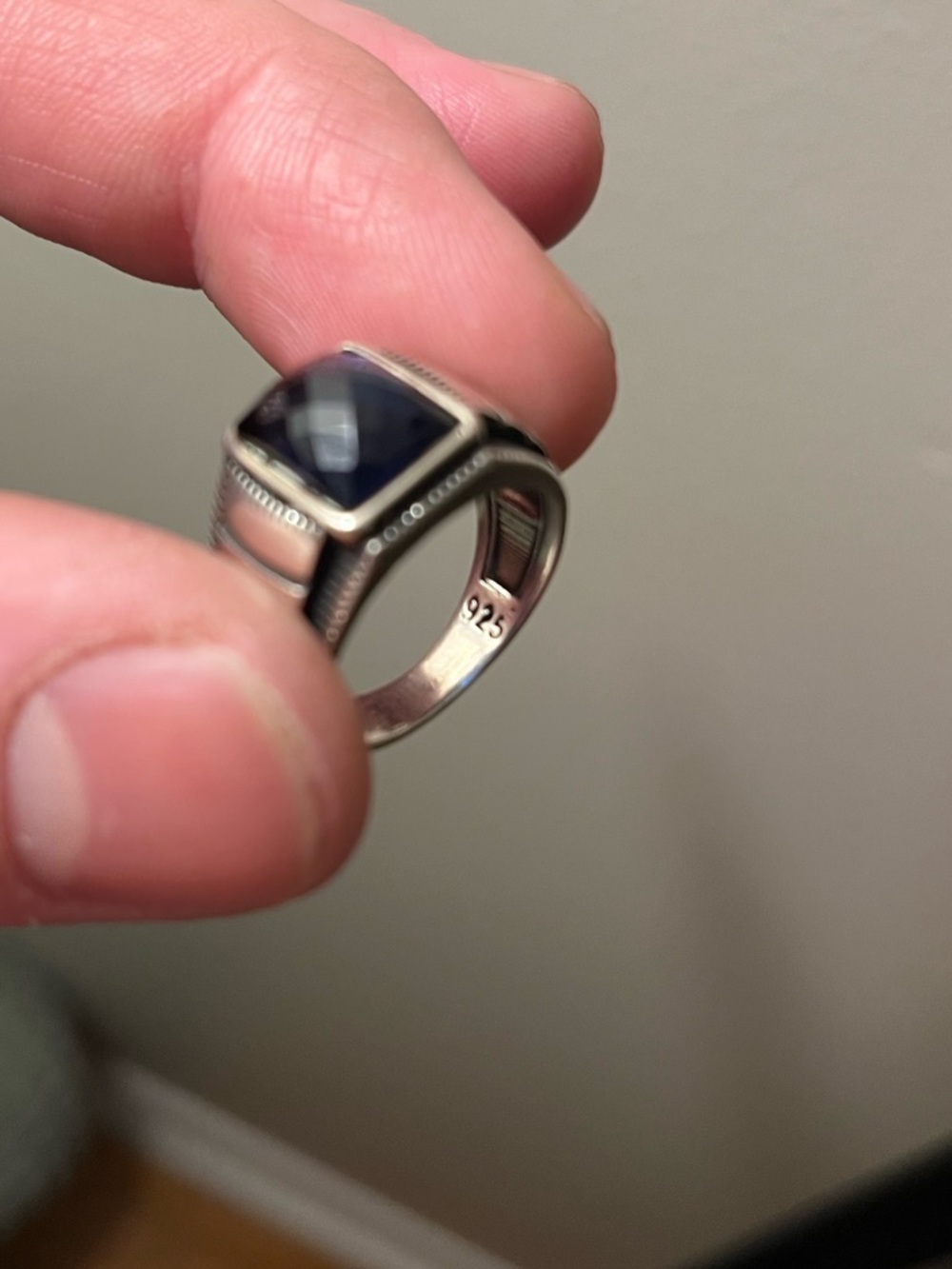 Sterling Silver Ring with Blue Sapphire - Picture 3 of 6